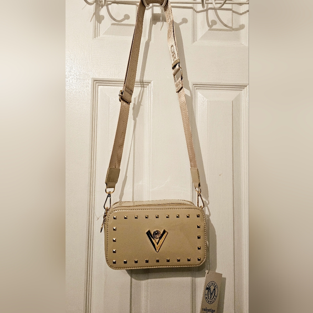 Valentino Tan Crossbody Bag with Gold Studs